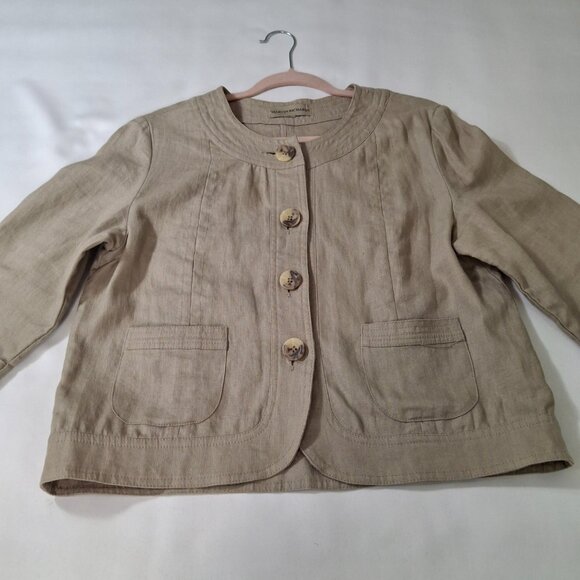 Marvin Richards Womens Tan Natural Linen Cropped Jacket Blazer Size M Vintage - Picture 5 of 15